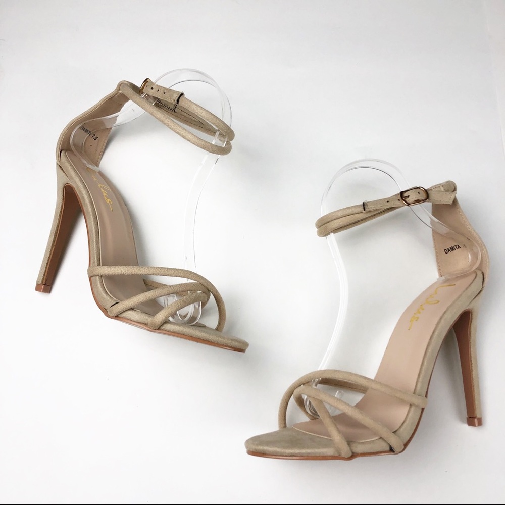 Lulu’s Damita Nude Open Toe Suede High Heel 7.5